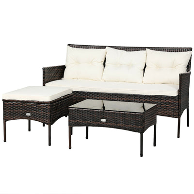 3 Pieces Patio Furniture Sectional Set with 5 Cozy Seat and Back Cushions-White - Relaxacare