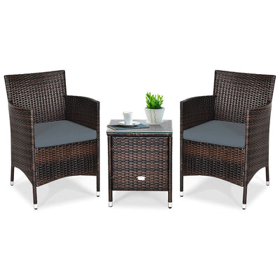 3 Pieces Patio Furniture Set Outdoor Wicker Rattan Set-Gray - Relaxacare