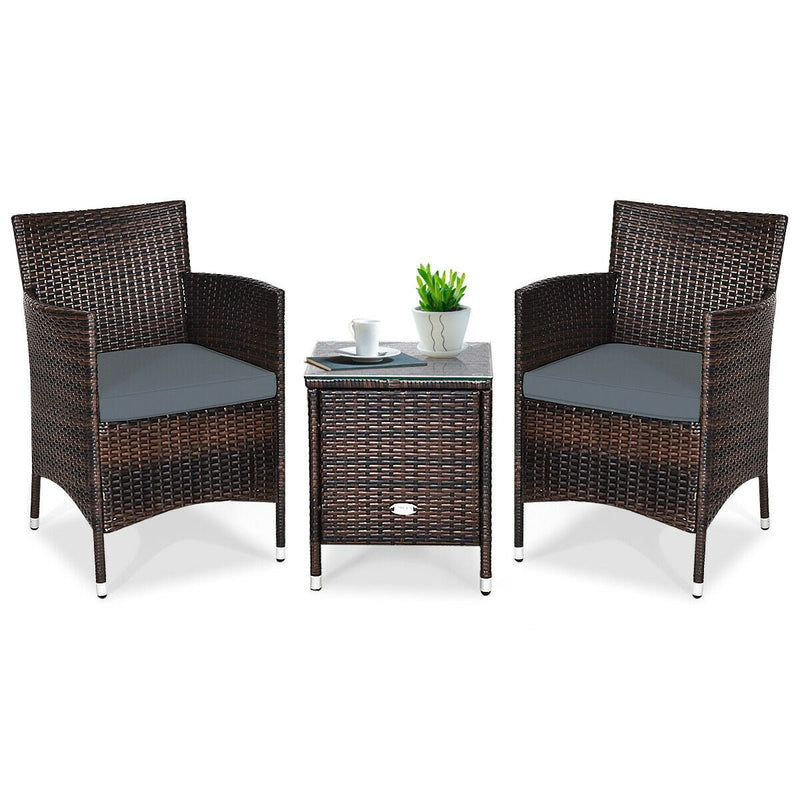 3 Pieces Patio Furniture Set Outdoor Wicker Rattan Set-Gray - Relaxacare