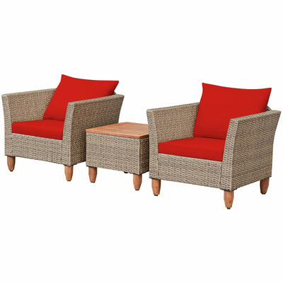 3 Pieces Patio Rattan Bistro Furniture Set-Red - Relaxacare