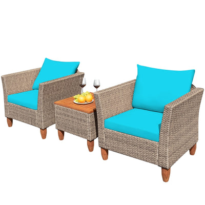 3 Pieces Patio Rattan Bistro Furniture Set-Turquoise - Relaxacare