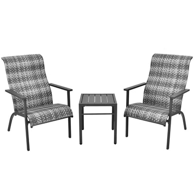3 Pieces Patio Rattan Bistro Set with High Backrest and Armrest-Gray - Relaxacare