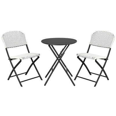 3 Pieces Patio Rattan Bistro Set with Round Dining Table and 2 Chairs - Relaxacare