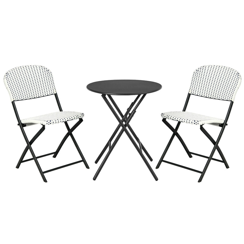3 Pieces Patio Rattan Bistro Set with Round Dining Table and 2 Chairs - Relaxacare