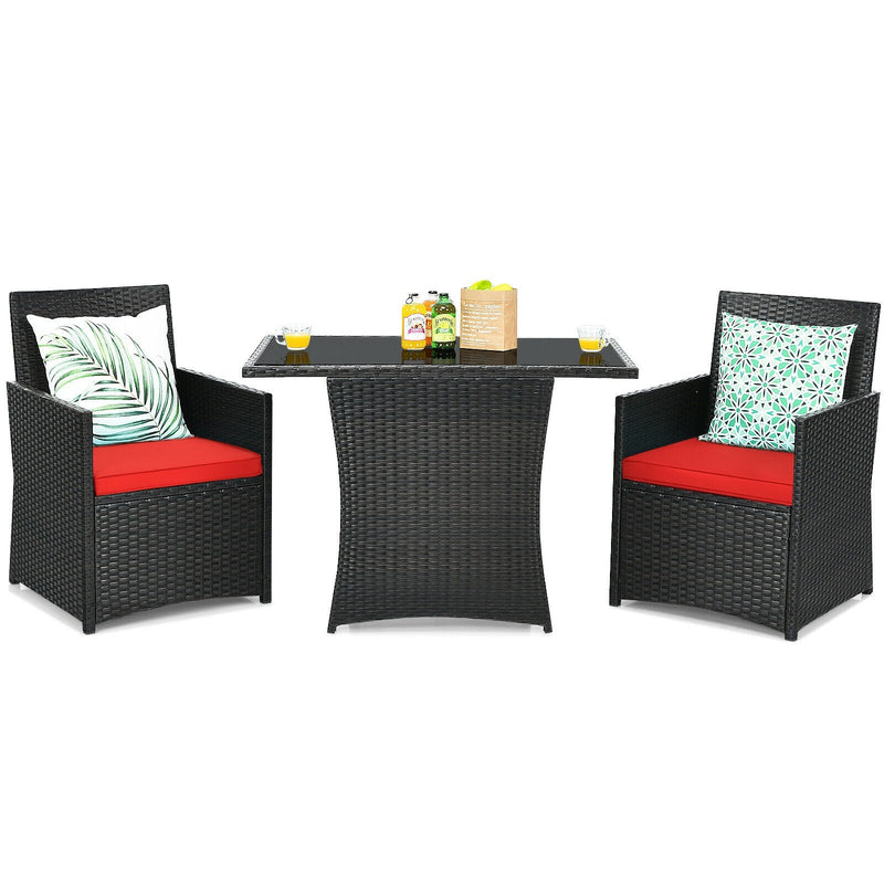 3 Pieces Patio Rattan Furniture Set with Cushion and Sofa Armrest - Relaxacare