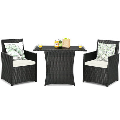 3 Pieces Patio Rattan Furniture Set with Cushion and Sofa Armrest-White - Relaxacare
