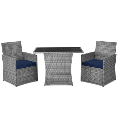 3 Pieces Patio Rattan Furniture Set with Cushioned Armrest Sofa-Navy - Relaxacare
