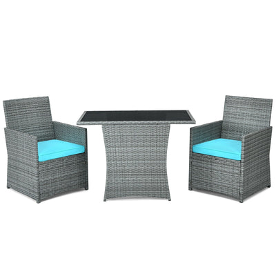 3 Pieces Patio Rattan Furniture Set with Cushioned Armrest Sofa-Turquoise - Relaxacare