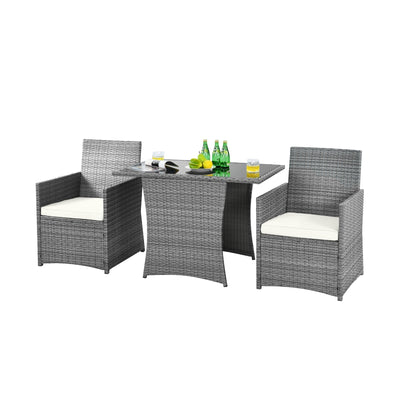 3 Pieces Patio Rattan Furniture Set with Cushioned Armrest Sofa-White - Relaxacare