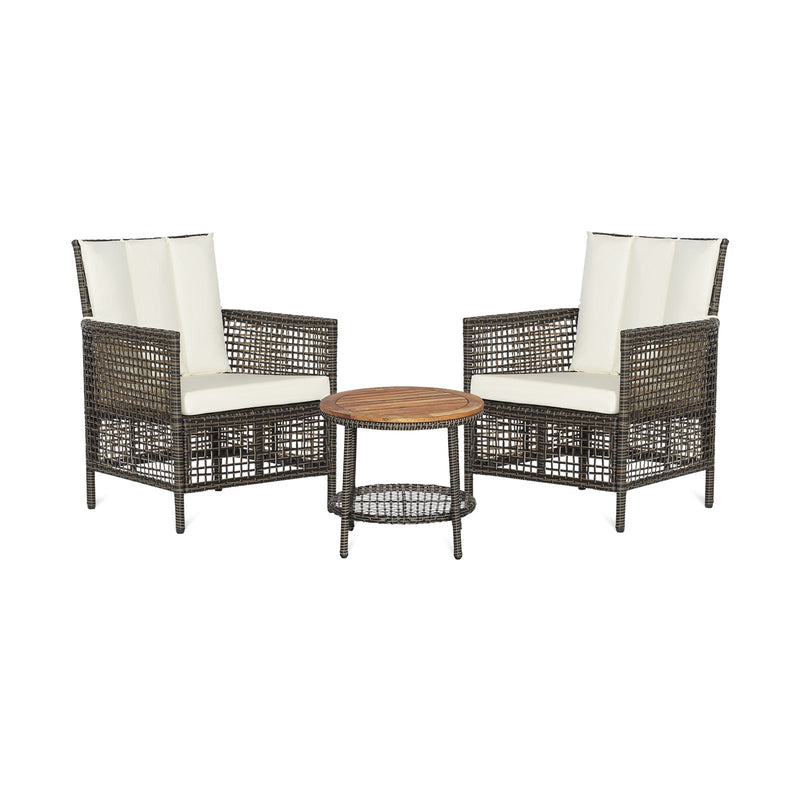 3 Pieces Patio Rattan Furniture Set with Cushioned Sofas and Wood Table Top - Relaxacare