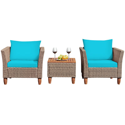 3 Pieces Patio Rattan Furniture Set with Washable Cushion for Yard Porch - Relaxacare
