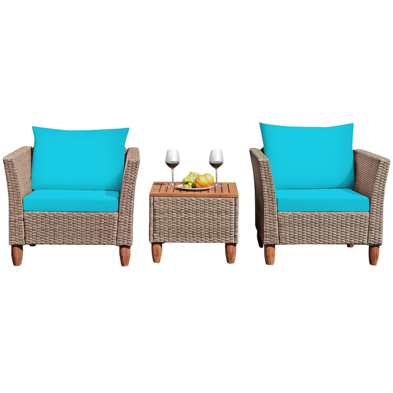 3 Pieces Patio Rattan Furniture Set with Washable Cushion for Yard Porch - Relaxacare