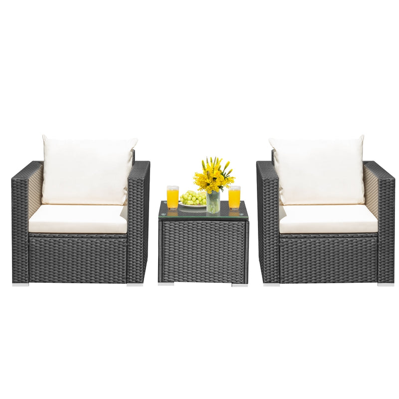 3 Pieces Patio Wicker Conversation Set with Cushion - Relaxacare
