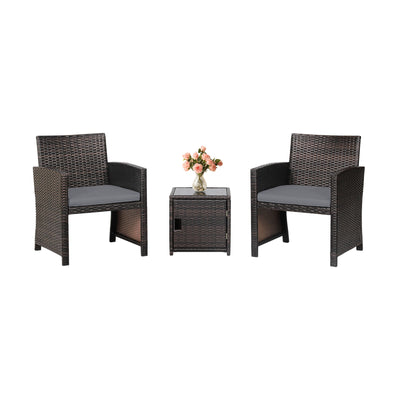 3 Pieces Patio Wicker Furniture Set with Storage Table and Protective Cover - Relaxacare