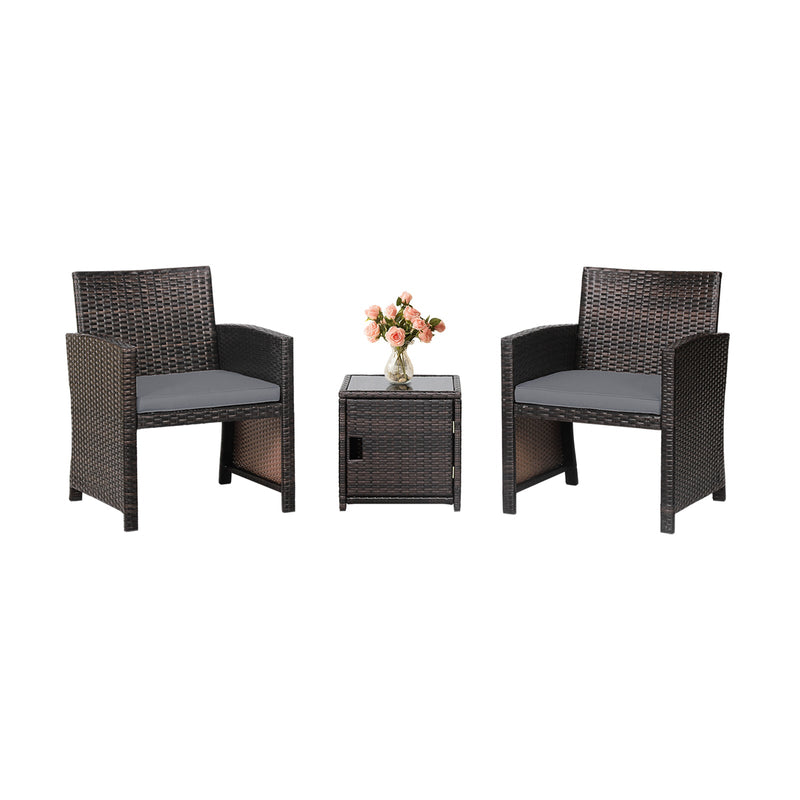 3 Pieces Patio Wicker Furniture Set with Storage Table and Protective Cover - Relaxacare