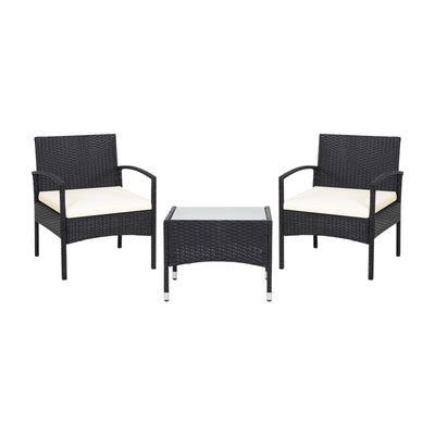 3 Pieces Patio Wicker Rattan Furniture Set with Cushion for Lawn Backyard-White - Relaxacare