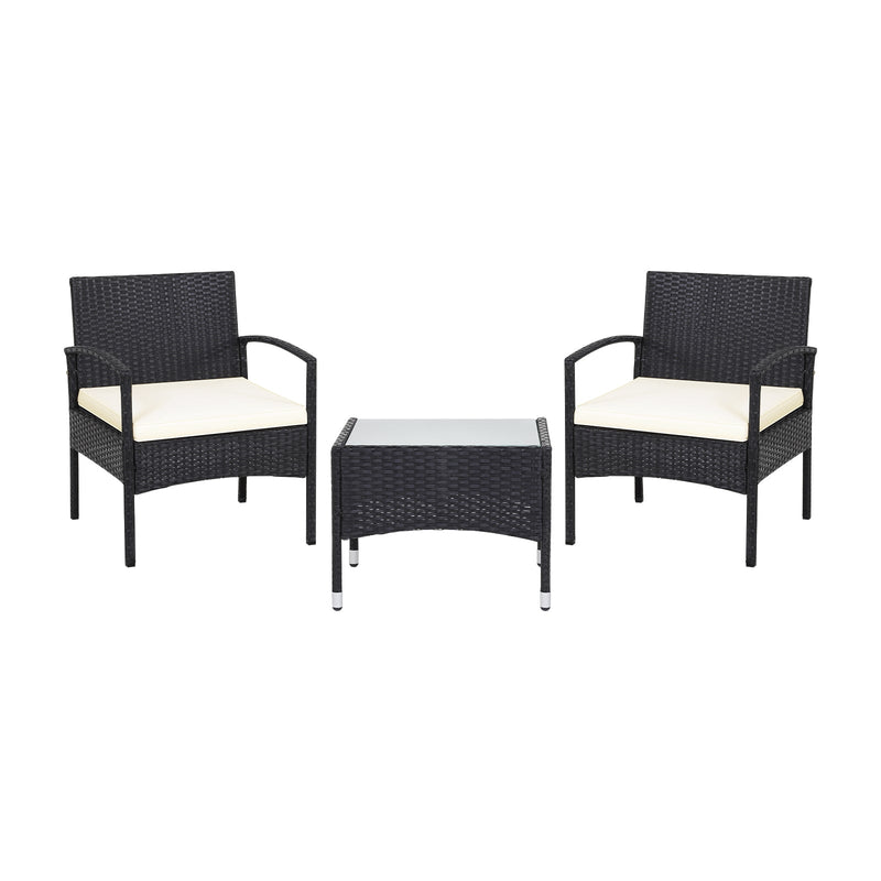 3 Pieces Patio Wicker Rattan Furniture Set with Cushion for Lawn Backyard-White - Relaxacare