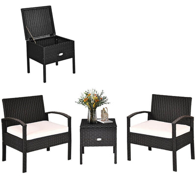 3 Pieces PE Rattan Wicker Sofa Set with Washable and Removable Cushion for Patio - Relaxacare