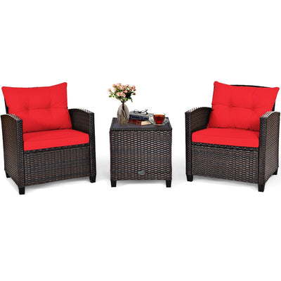 3 Pieces Rattan Patio Furniture Set with Washable Cushion - Relaxacare
