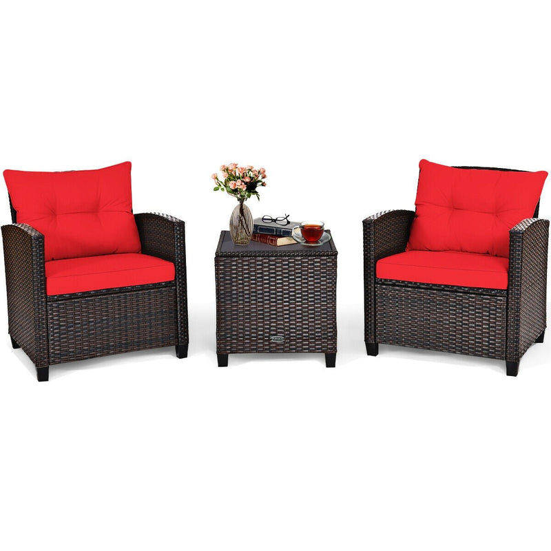 3 Pieces Rattan Patio Furniture Set with Washable Cushion - Relaxacare
