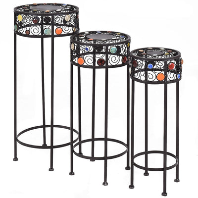 3 Pieces Round Display Ceramic Beads Metal Plant Stand - Relaxacare