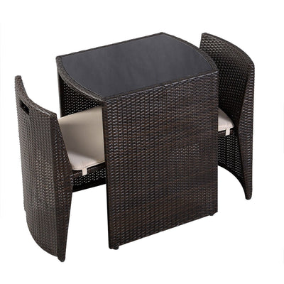 3 Pieces Wicker Patio Cushioned Outdoor Chair and Table Set - Relaxacare