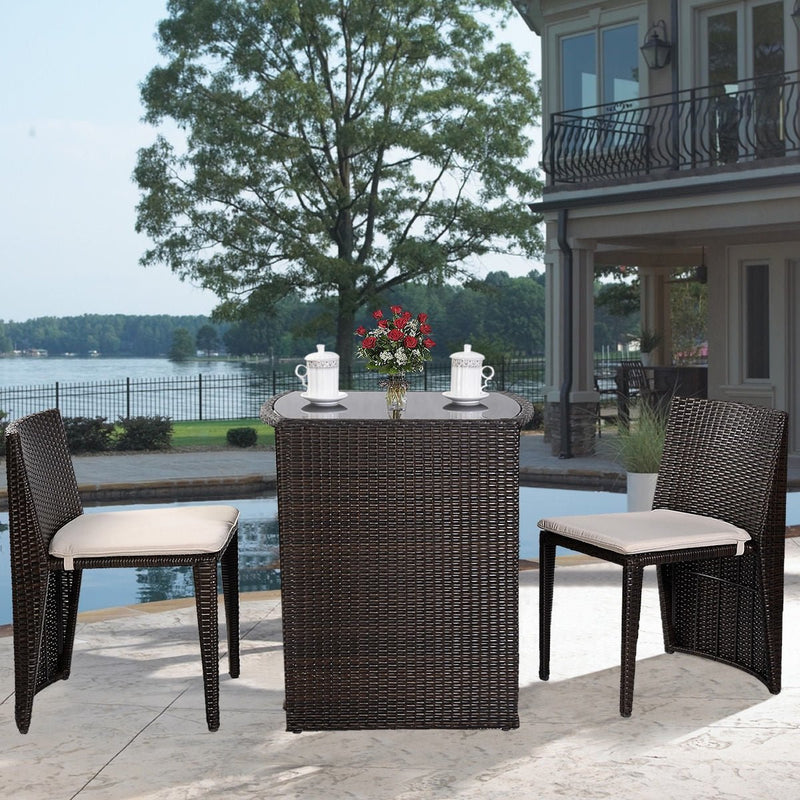 3 Pieces Wicker Patio Cushioned Outdoor Chair and Table Set - Relaxacare