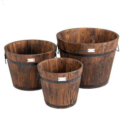 3 Pieces Wooden Planter Barrel Set with Multiple Size - Relaxacare