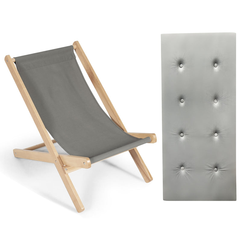 3-Position Adjustable and Foldable Wood Beach Sling Chair with Free Cushion-Gray - Relaxacare