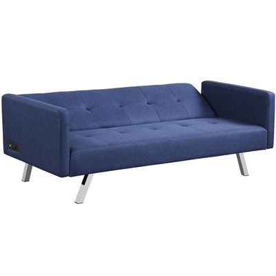3 Seat Convertible Linen Fabric Futon Sofa with USB and Power Strip - Relaxacare