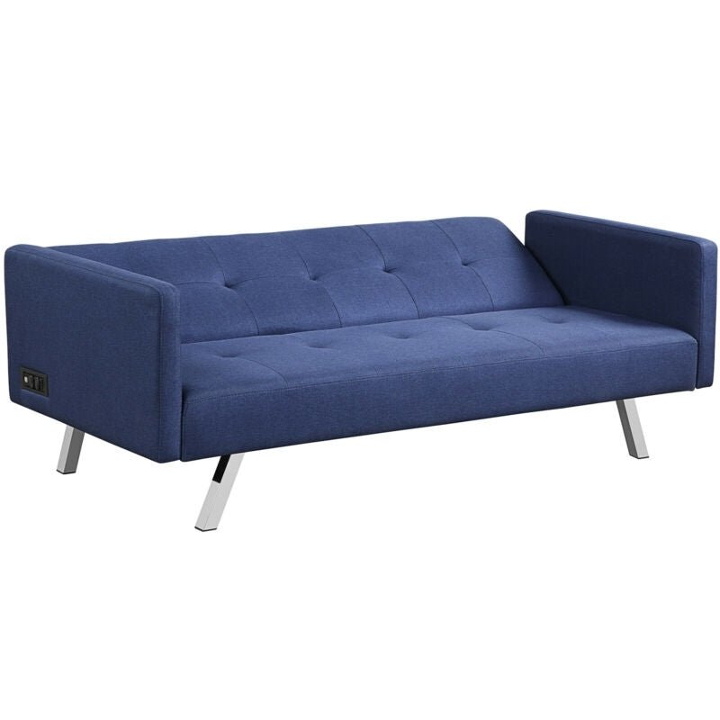 3 Seat Convertible Linen Fabric Futon Sofa with USB and Power Strip - Relaxacare