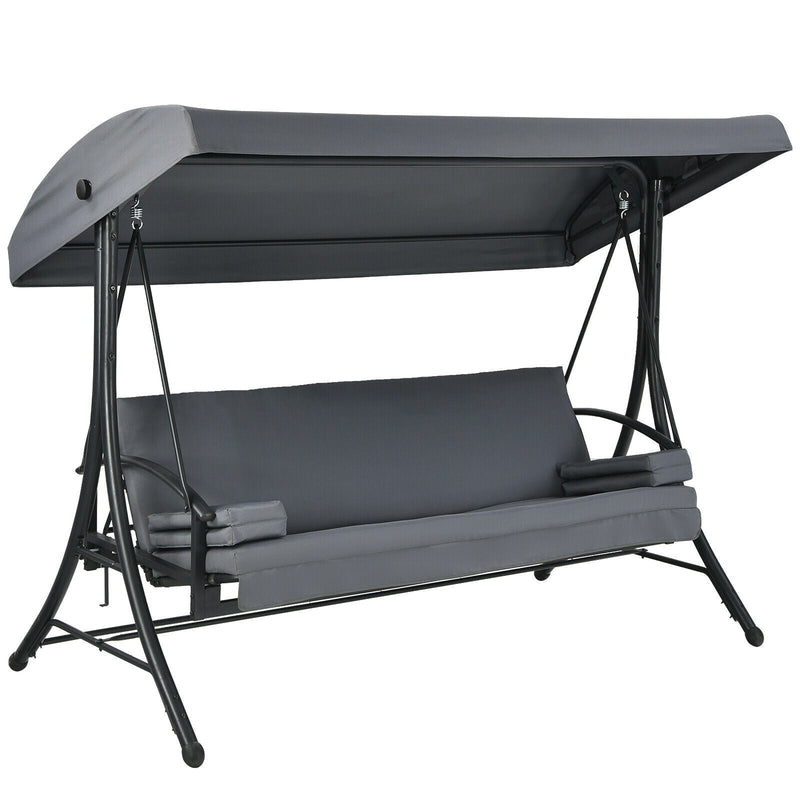 3-Seat Patio Outdoor Swing with Adjustable Tilt Canopy-Gray - Relaxacare