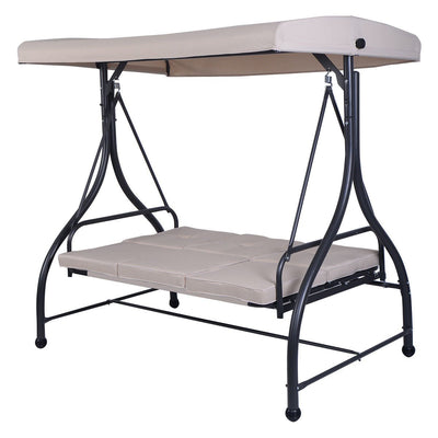 3 Seats Converting Outdoor Swing Canopy Hammock with Adjustable Tilt Canopy-Beige - Relaxacare