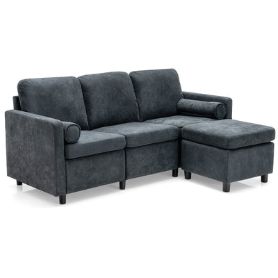 3 Seats L-Shaped Movable Convertible Sectional Sofa with Ottoman - Relaxacare