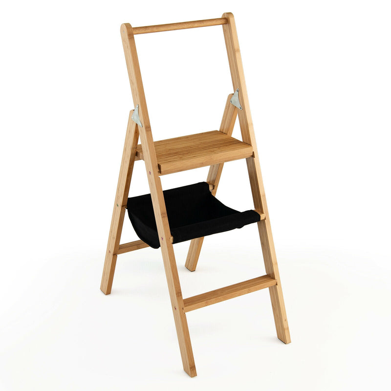 3 Step Foldable Bamboo Step Ladder Stool with Tool Storage Bag - Relaxacare