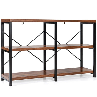 3 Tier 47 Inch Console Metal Frame Sofa Table-Rustic Brown - Relaxacare