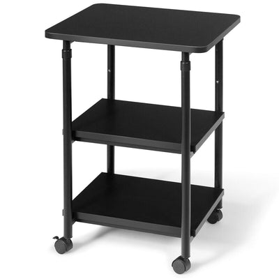 3-tier Adjustable Printer Stand with 360° Swivel Casters-Black - Relaxacare