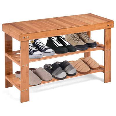 3 Tier Bamboo Bench Storage Shoe Shelf-Natural - Relaxacare