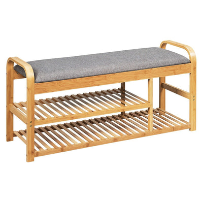 3-Tier Bamboo Shoe Rack Bench with Cushion-Natural - Relaxacare