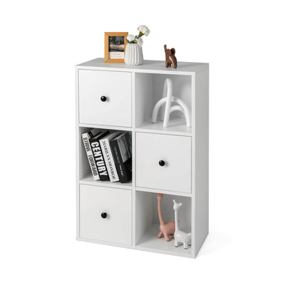 3-Tier Bookshelf with Anti-toppling Device for Living Room-White - Relaxacare