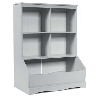 3-Tier Children's Multi-Functional Bookcase Toy Storage Bin Floor Cabinet-Gray - Relaxacare