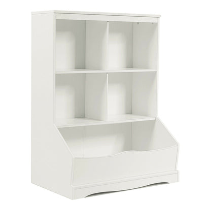 3-Tier Children's Multi-Functional Bookcase Toy Storage Bin Floor Cabinet-White - Relaxacare