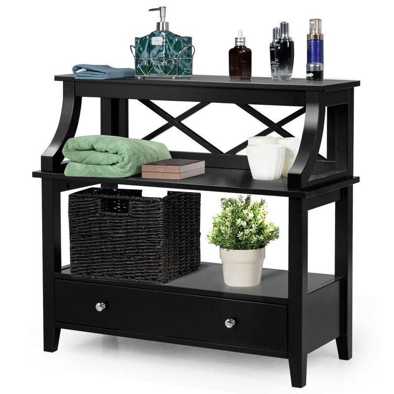 3-Tier Console Table with a Large Slide Drawer and Storage Shelves - Relaxacare