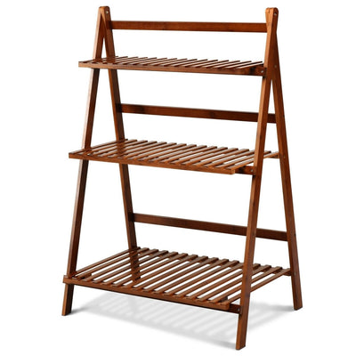 3-tier Folding Bamboo Flower Shelf -Brown - Relaxacare