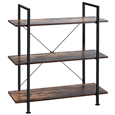 3-Tier Industrial Bookshelf with Display Rack and Organizer-Coffee - Relaxacare