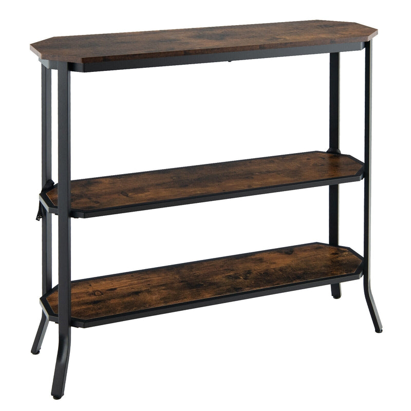 3-Tier Industrial Console Table with Open Storage Shelves and Steel Frame - Relaxacare