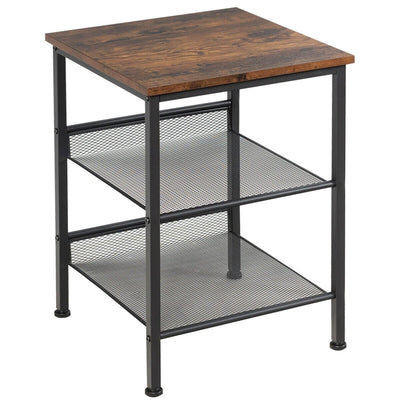 3-Tier Industrial End Table with Mesh Shelves and Adjustable Shelves - Relaxacare