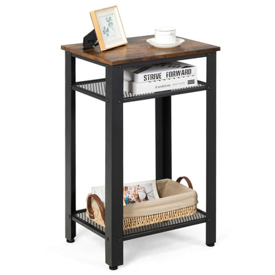 3-Tier Industrial End Table with Metal Mesh Storage Shelves - Relaxacare