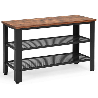 3-Tier Industrial Shoe Rack Bench with Storage Shelves - Relaxacare