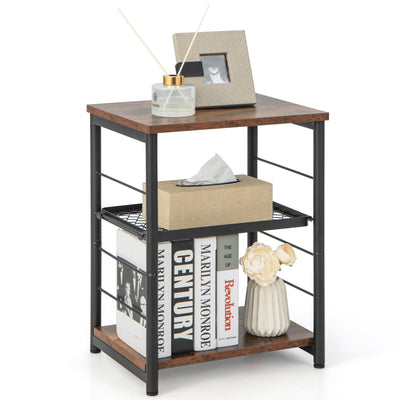 3-Tier Industrial Side Table with Adjustable Mesh Shelf - Relaxacare